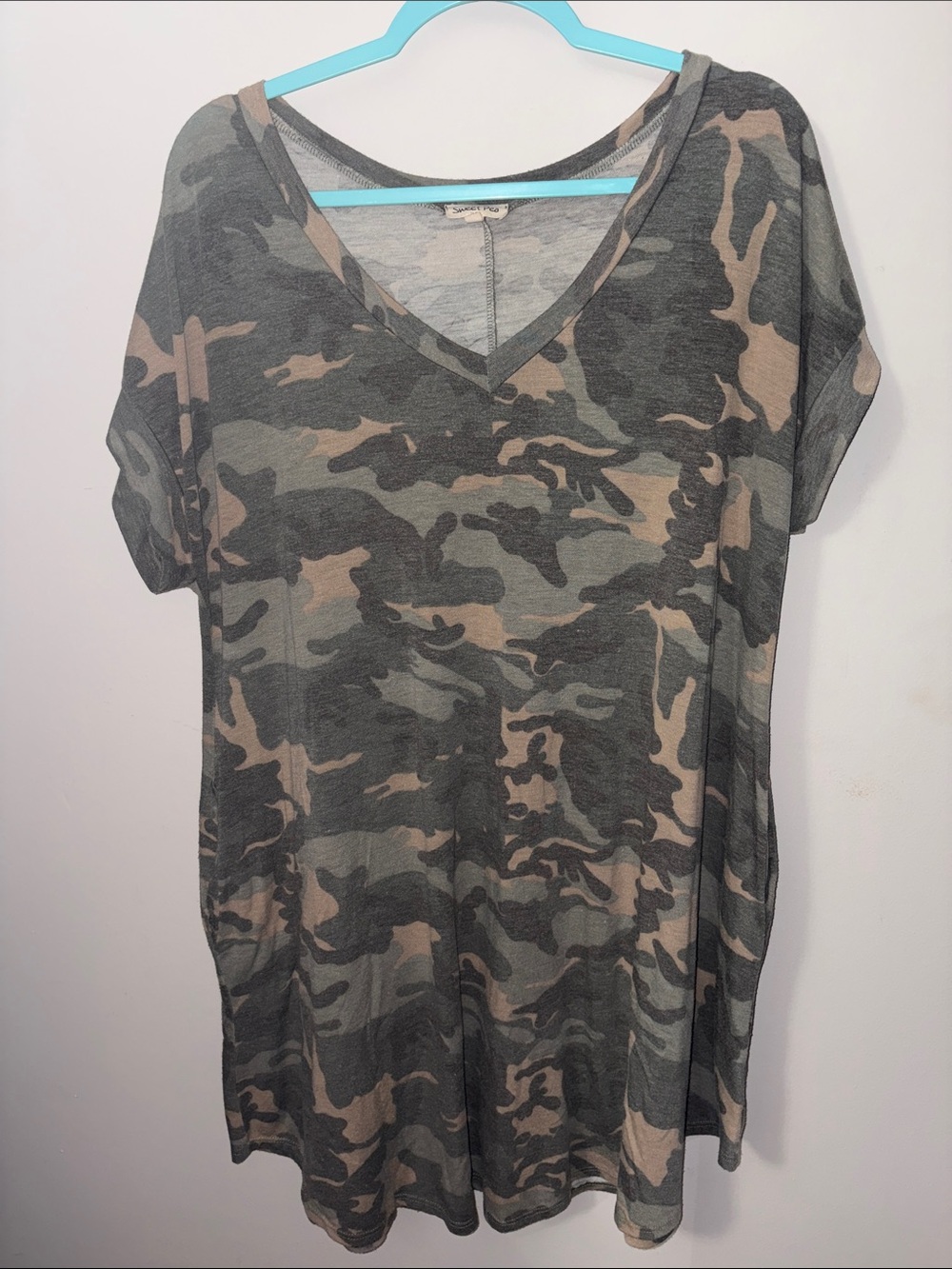 Sweet Pea Soft Camo V-Neck Dress - Olive Taupe